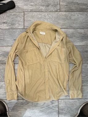 Lightweight Beige velvet Button-Up Shirt